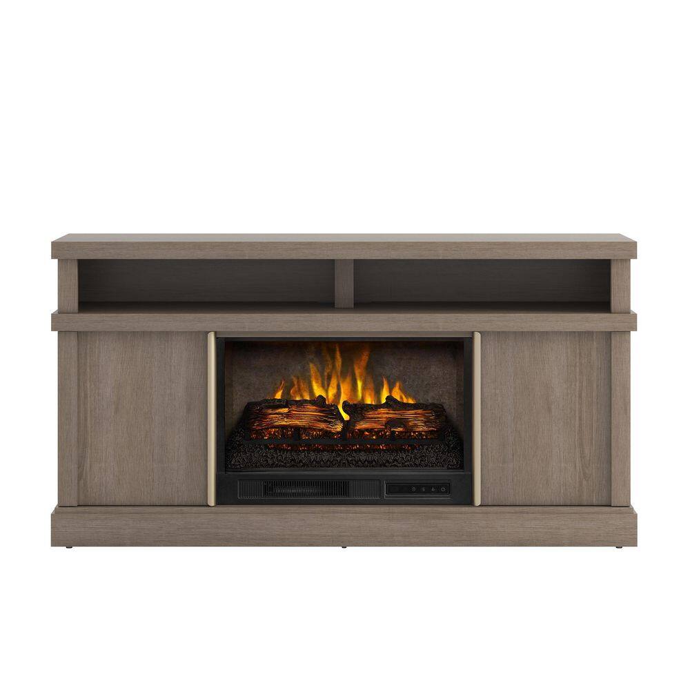 SCOTT LIVING MEYERSON 60 in. Freestanding Media Console Wooden Electric Fireplace in Natural Camel Ash Grain HDSLFP60L-2B