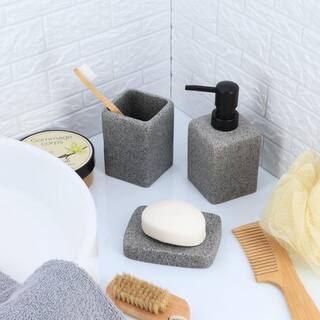 Granite 3-Pieces  Bath Accessory Set with Soap Pump Tumbler and Soap Dish Polyresin Grey SET3GRANITE6194180