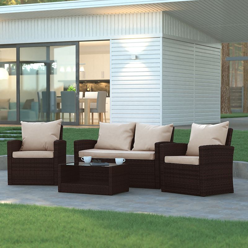 Emma and Oliver 4 Piece Patio Set with Gray Back Pillows and Seat Cushions - Outdoor Seating