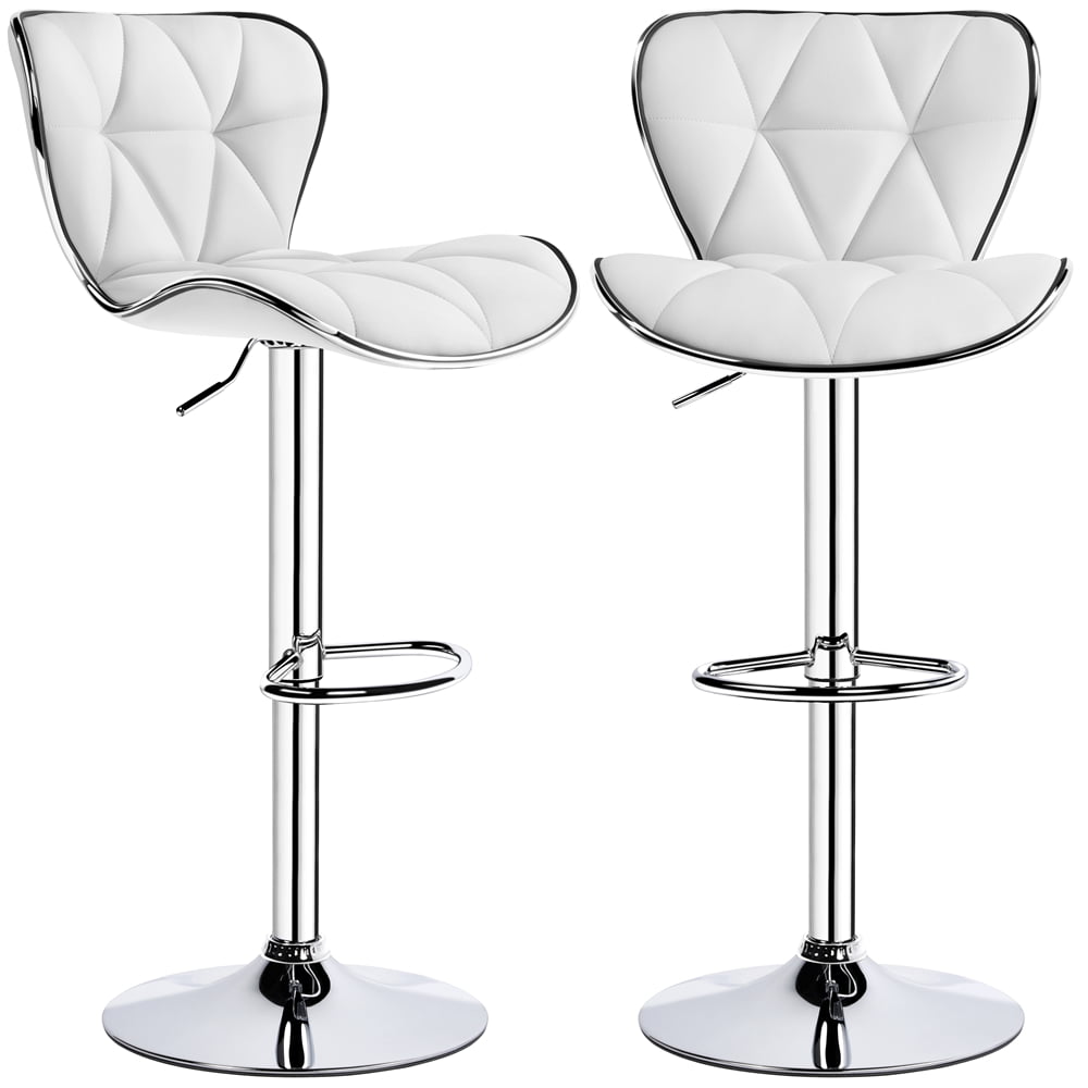 Yaheetech 2pcs Adjustable PU Leather Bar Stools， White