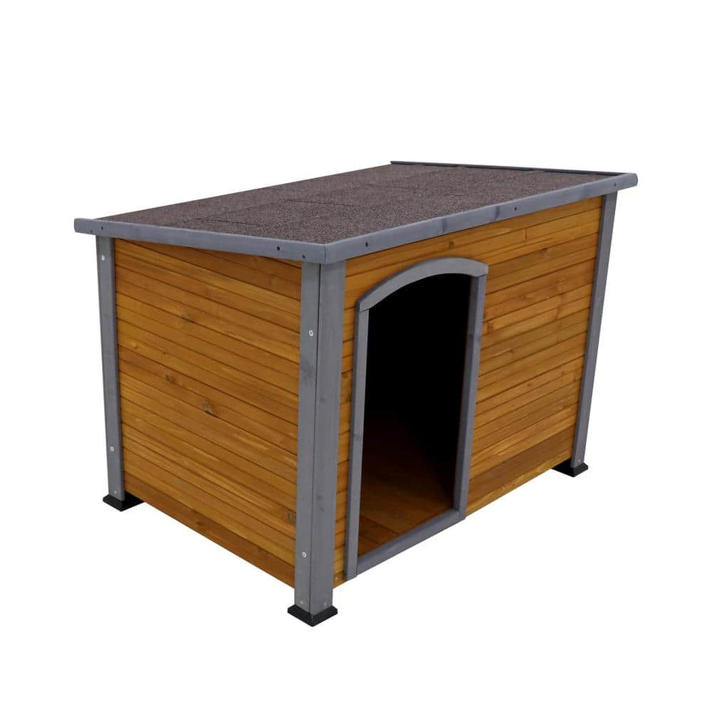 Runesay Natural Dog House Outdoor and Indoor Heated Wooden Dog Kennel for Winter with Raised Feet Weatherproof for Large Dogs HOUSE-DOG-03