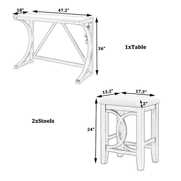 Counter Height Dining Table Set with USB Port and Upholstered Stools