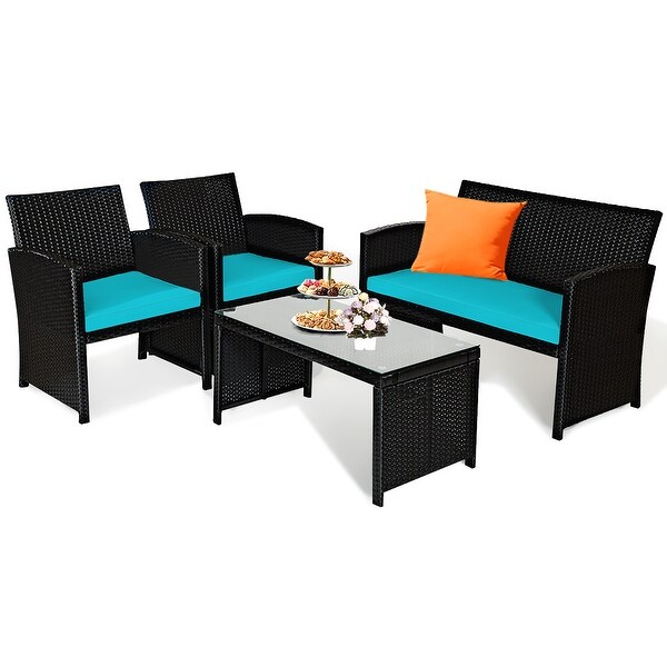 Costway 8PCS Patio Rattan Furniture Conversation Set Cushion Sofa