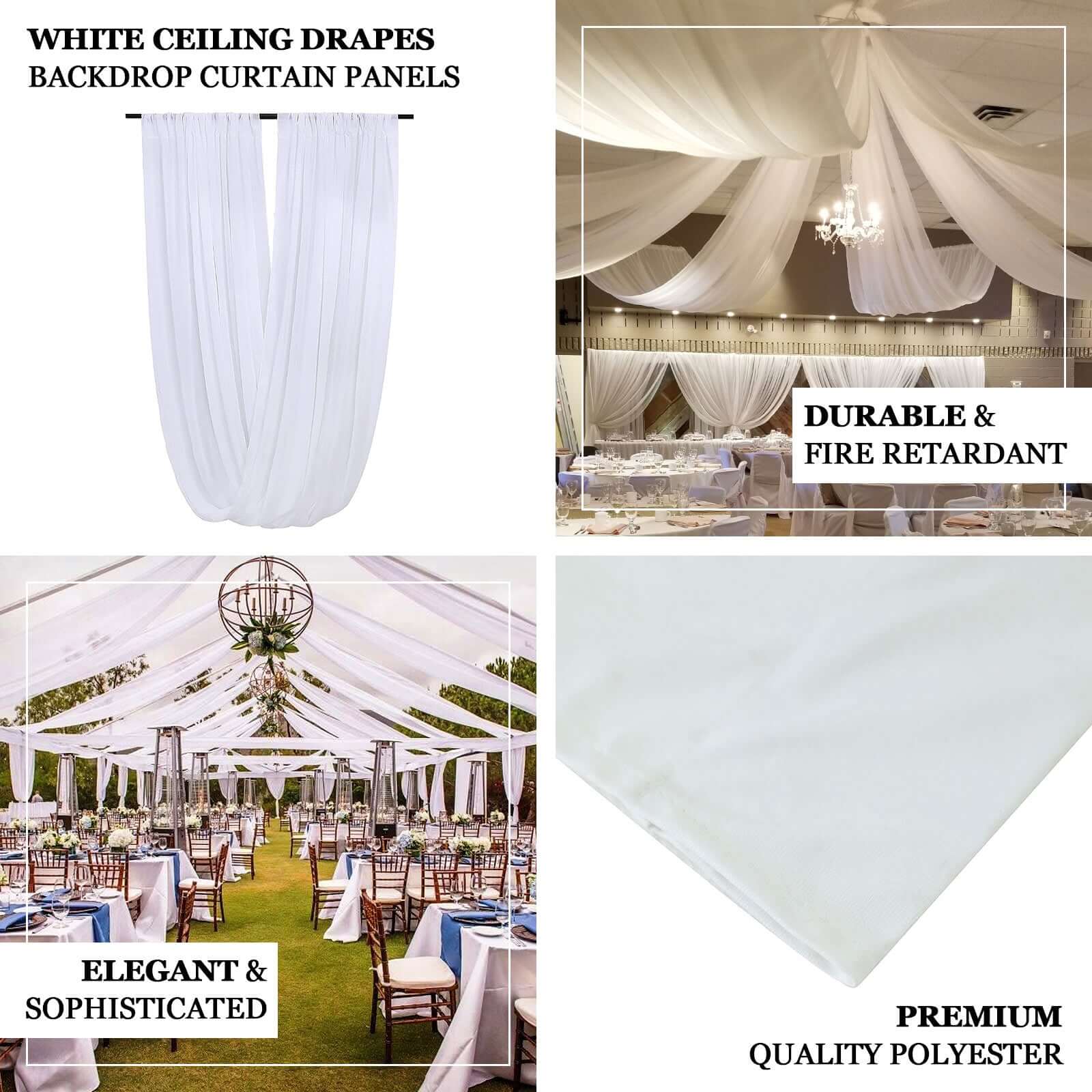 White Scuba Polyester Ceiling/Curtain Draping Fabric, Commercial Grade Fire Retardant Wrinkle Free Backdrop Panel With Rod Pocket - 5ftx40ft