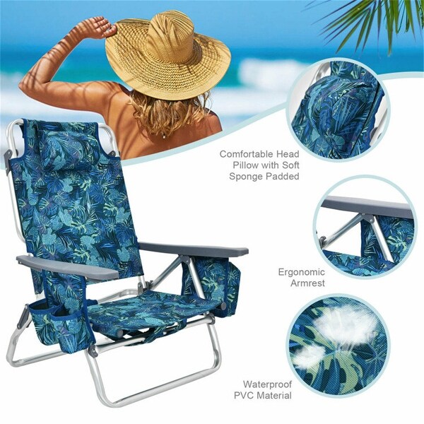 4-Pack 5-Position Outdoor Folding Backpack Beach Reclining Chair - N/A