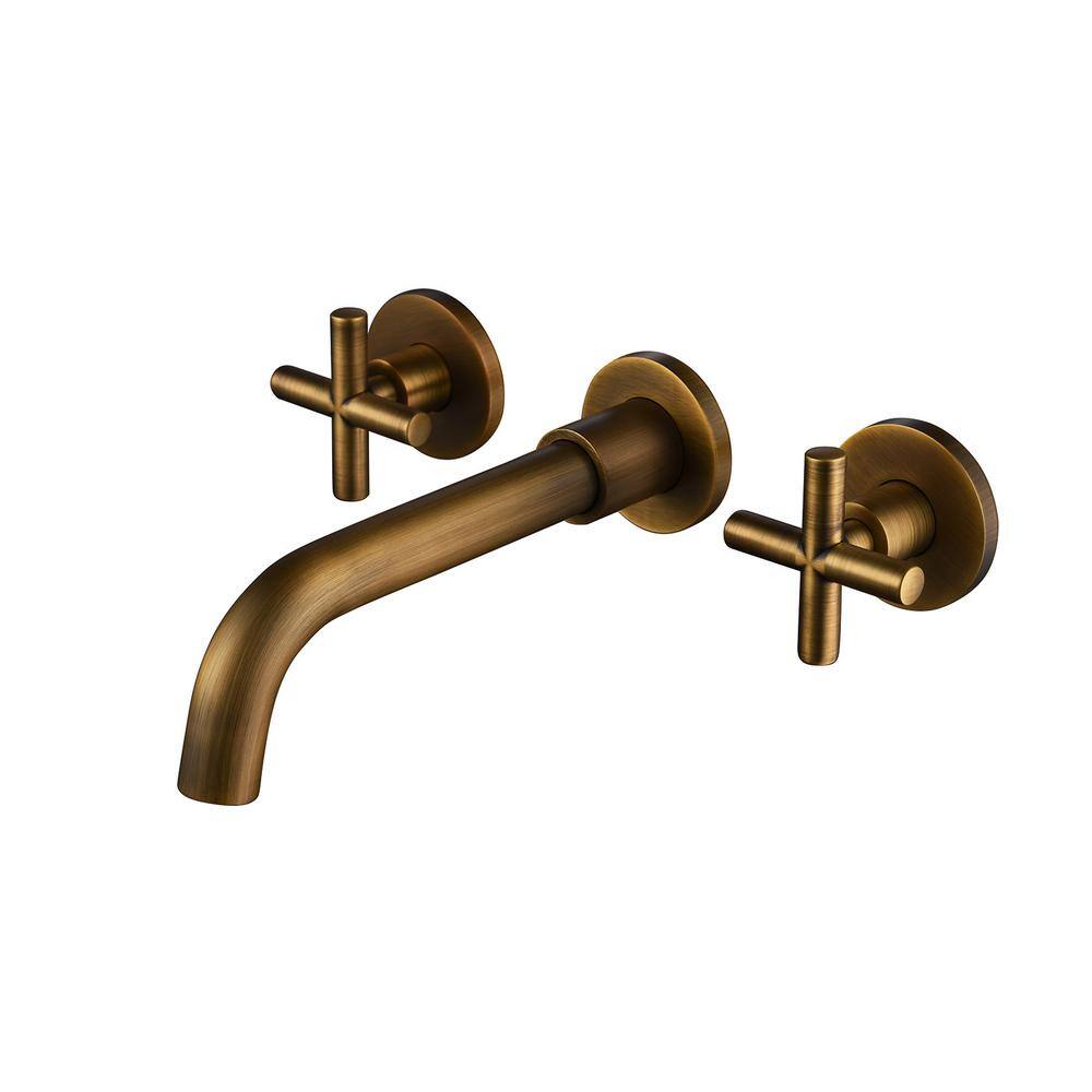 FLG Double Handle Wall Mounted Bathroom Faucet in Antique Copper DD-0015-AC