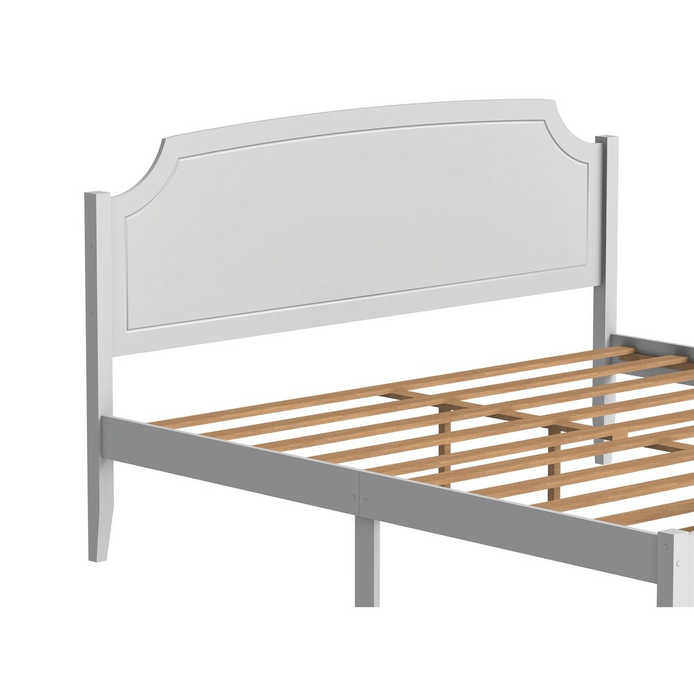 Roman Style Solid Wooden Bed Frame: White Finish  No Box Spring Required