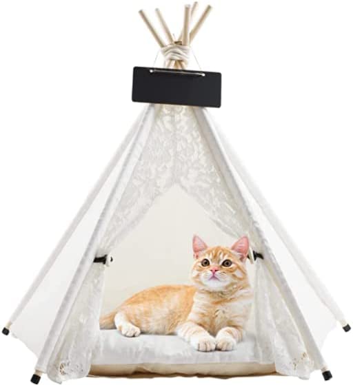 Cat Dog House with Cushion for Medium and Large Pet Outdoor Indoor Washable Foldable Portable Houses Lace Style Pet Teepee Tent m