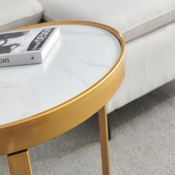 Modern Nesting Coffee Table in Metal Frame with Round Tabletop