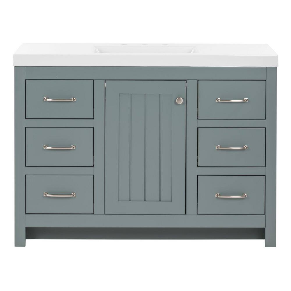 Home Decorators Collection Glint 48.5 in. W x 18.75 in. D Bath Vanity in Sage with Cultured Marble Vanity Top in White with Integrated Sink B48X20095