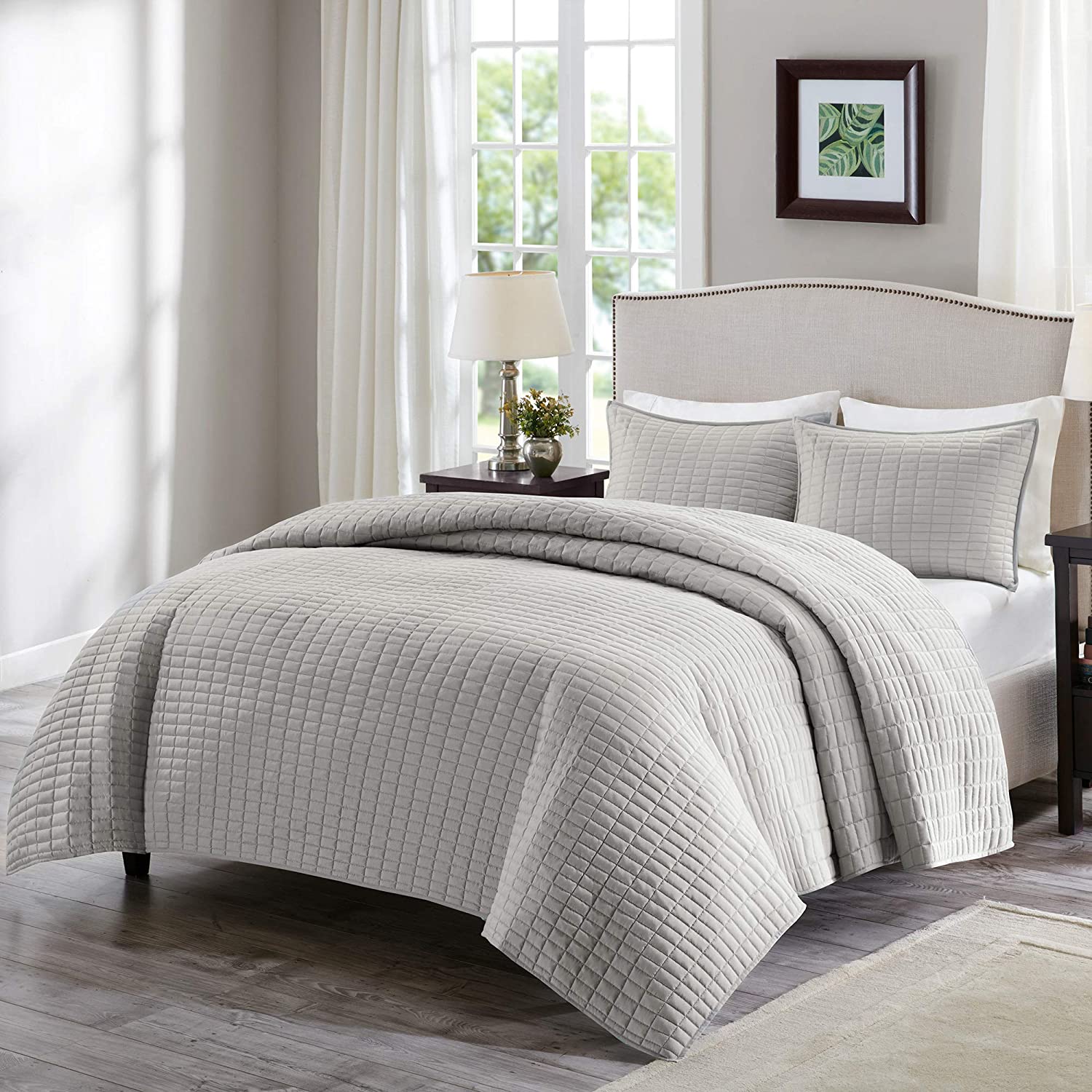 Comfort Spaces Kienna Quilt Set - Luxury Double Sided Stitching Design All Season Lightweight Coverlet Bedspread Bedding Matching Shams 3 Piece