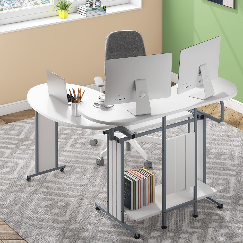 L Shaped Computer Desk  Rotating Corner Desk   Modern Office Study Workstation