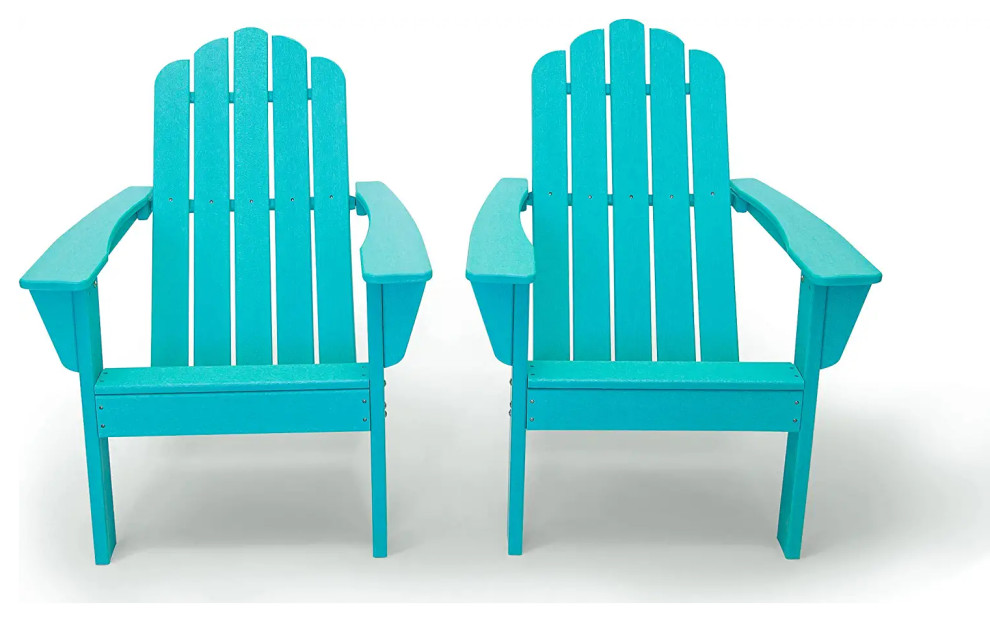 Set of 2 Adirondack Chair  HDPE Frame With Slatted Seat  ampWide Arms   Contemporary   Adirondack Chairs   by Decor Love  Houzz