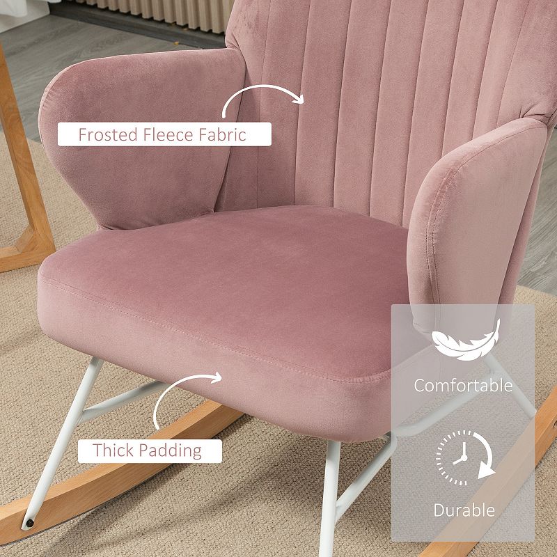 HOMCOM Accent Rocking Chairs， Uphostered Nursery Glider Rocker， Modern Armchair， Wingback Chair for Living Room and Bedroom， Pink