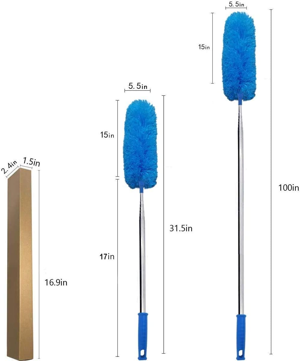 DELUX Microfiber Extendable Feather Duster with 100 inches Extra Long Pole, Bendable Head & Long Handle Dusters for Cleaning Ceiling Fan, High Ceiling, Blinds, Furniture & Cars