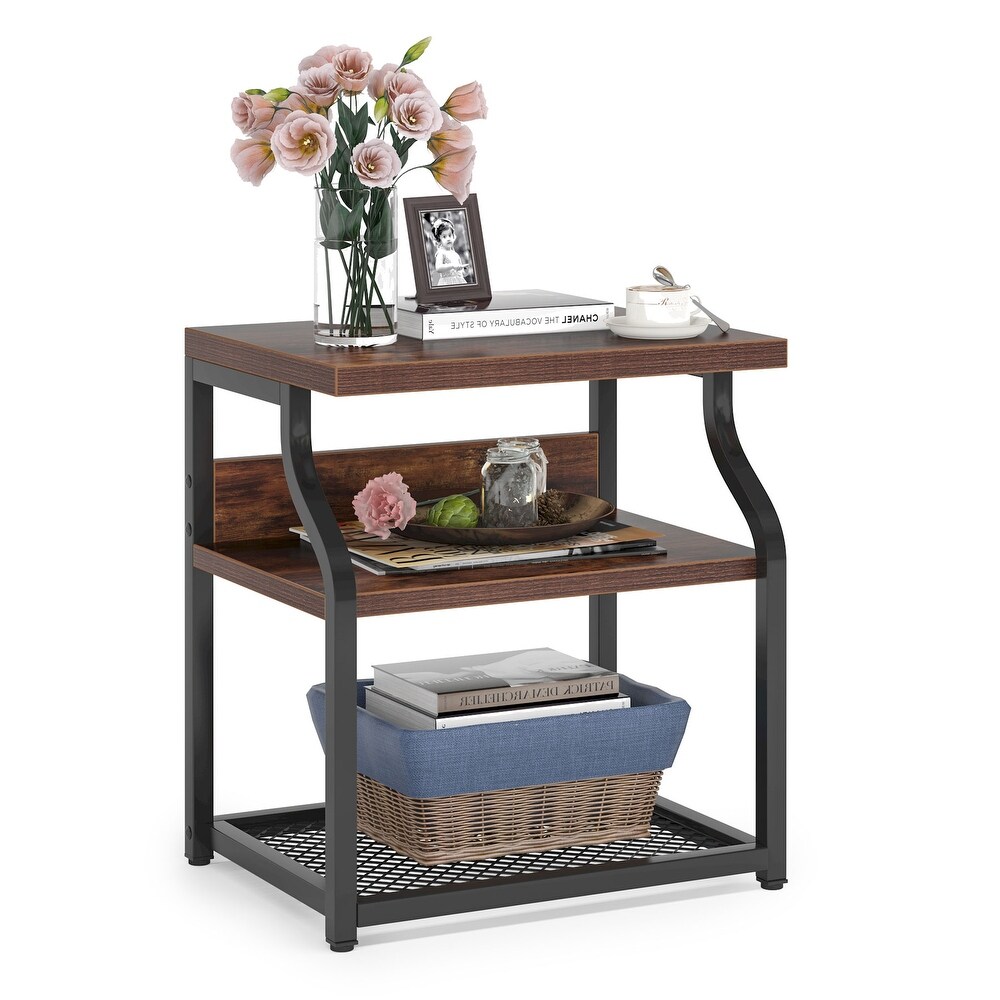 Side End Table Living Room  Industrial 3 shelf Bedside Nightstands with Storage shelves