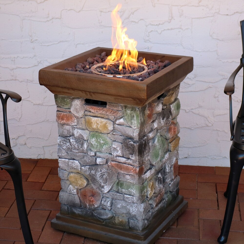 Rock Column Design Propane Gas Fire Pit w/ Cover   Lava Rocks   30\