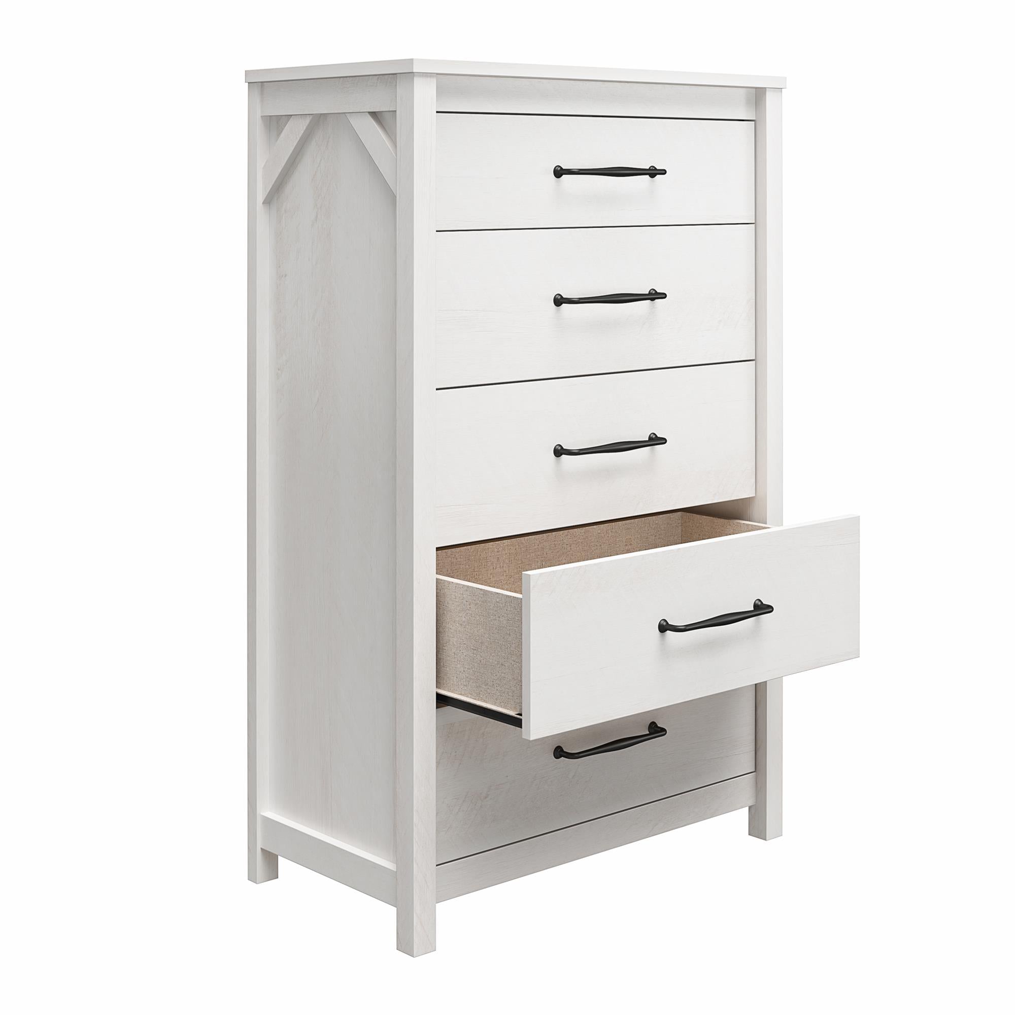 Ameriwood Home Abilene 5 Drawer Tall Dresser with Easy SwitchLock™ Assembly, Ivory Oak