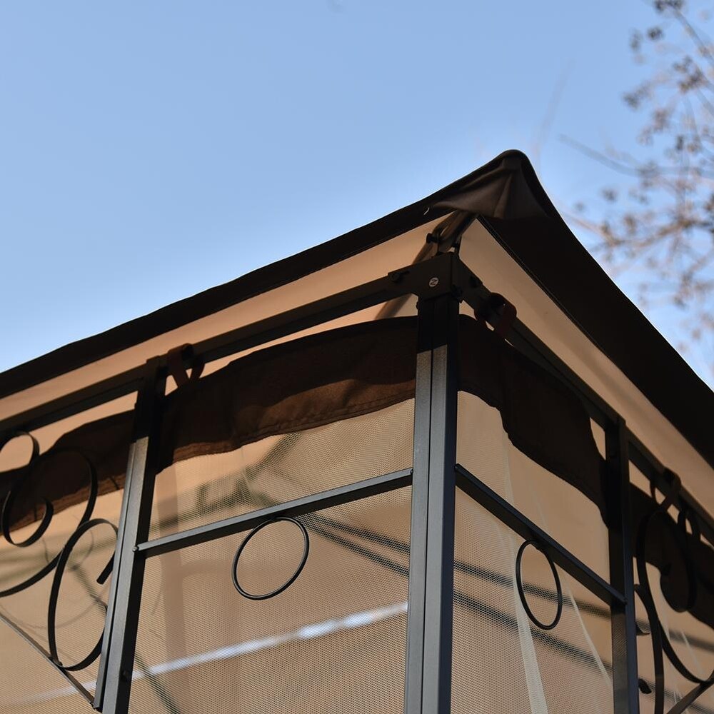 13 Ft x 9.7 Ft Iron Patio Outdoor Gazebo with Mosquito Netting