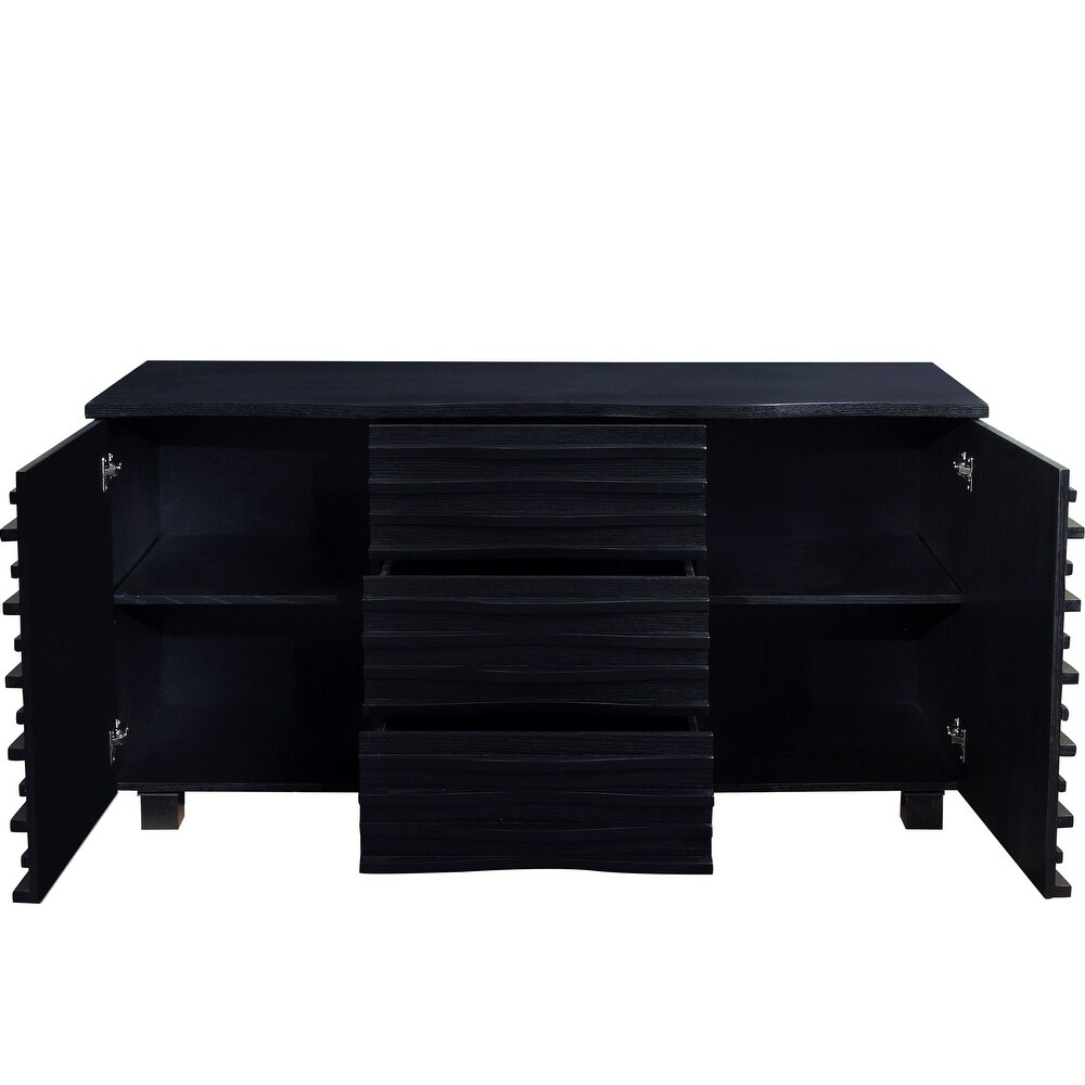 Modern Black Wave Design Storage Buffet Server