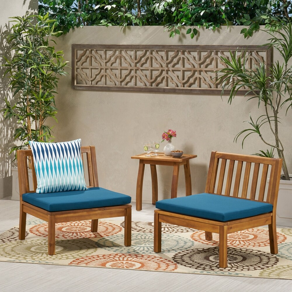 Caswell Outdoor Acacia Wood Club Chair with Cushion (Set of 2) by Christopher Knight Home