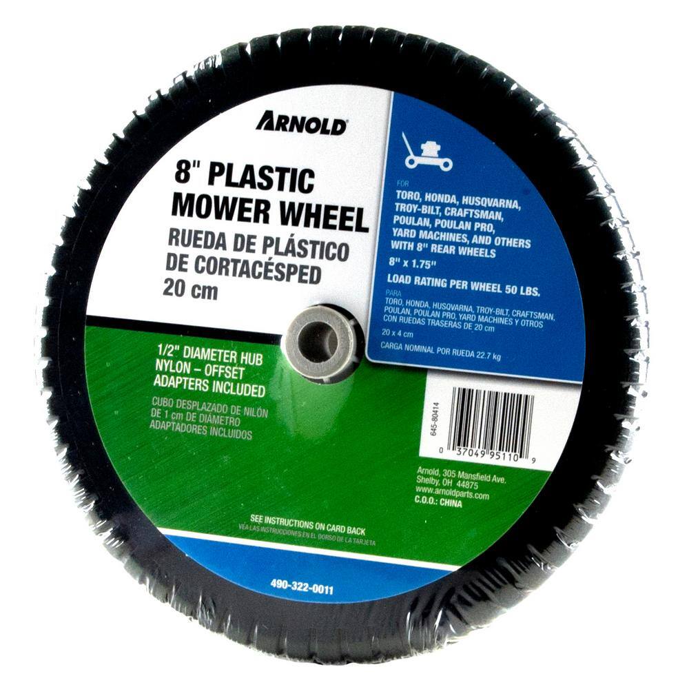 Arnold 8 in. x 1.75 in. Universal Plastic Wheel with 12 in. Dia Nylon Offset Hub and Adapters Included 490-322-0011