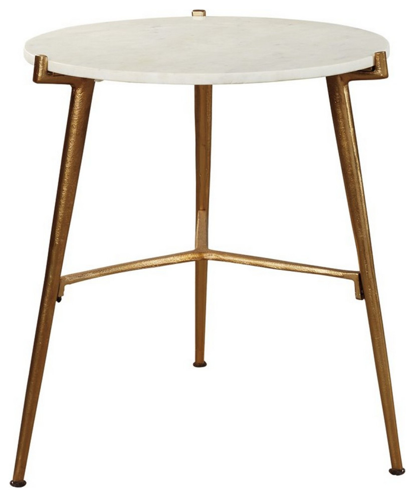 Round Marble Top  Accent Table with Angled Metal Legs  Gold and White   Midcentury   Side Tables And End Tables   by Homesquare  Houzz