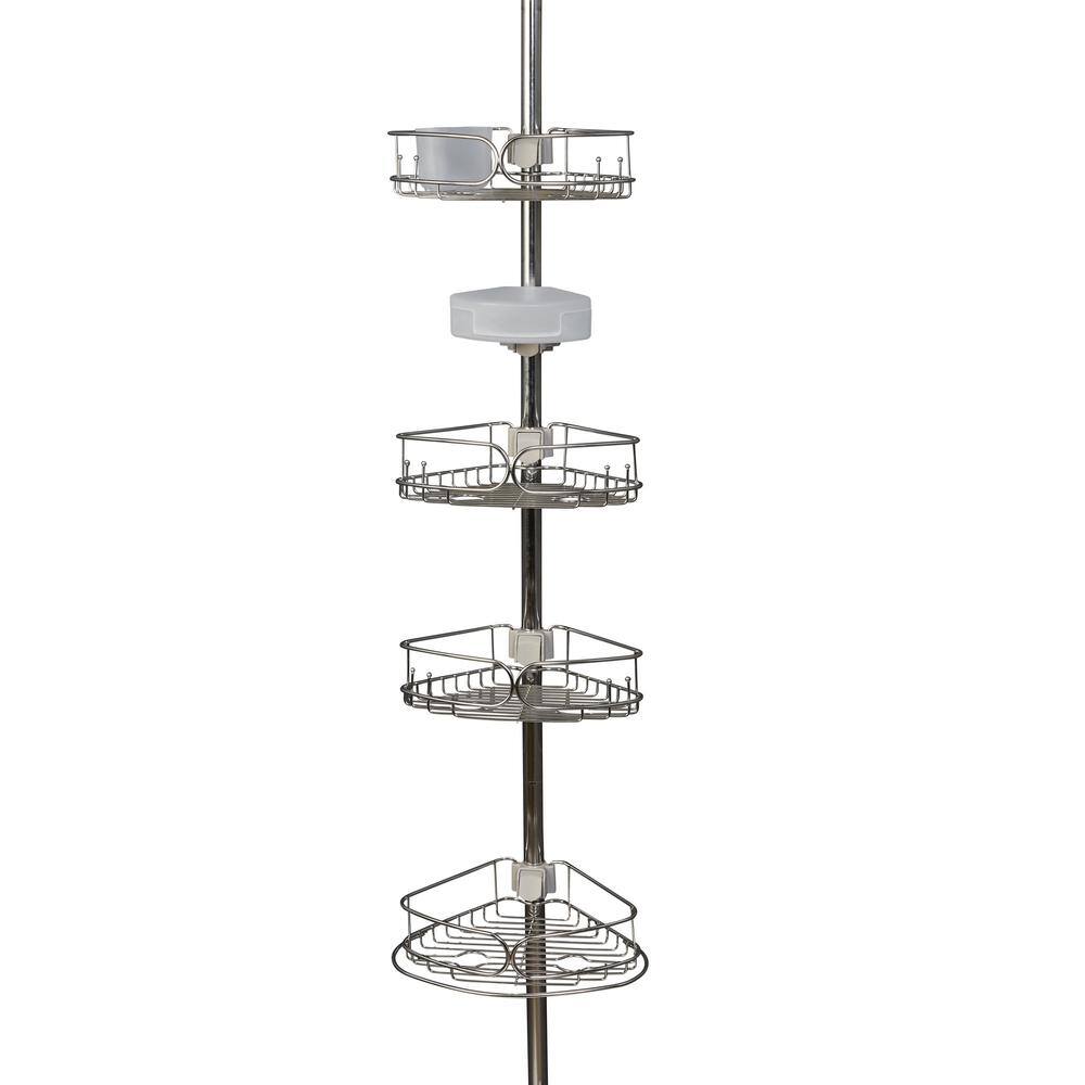 Zenna Home Rustproof Tension Pole Shower Caddy with 4 Baskets in Stainless Steel E2181STL