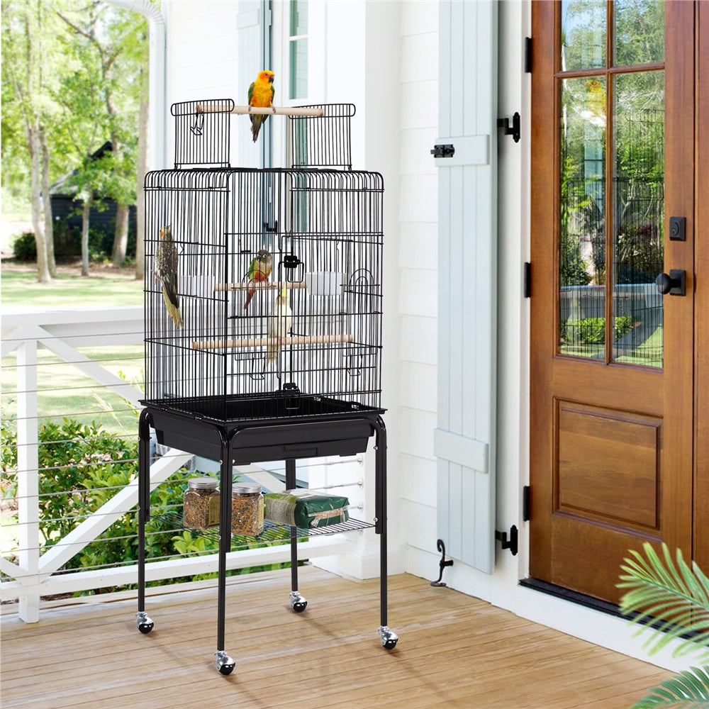 Yaheetech 47inch Metal Bird Cage w/Detachable Rolling Stand for Cockatiel Canary， Black