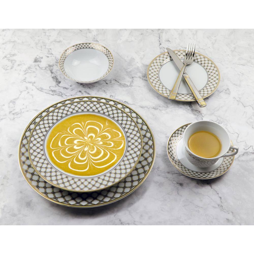 Lorren Home Trends 57-Piece Specialty Gold Porcelain Dinnerware Set (Service for 8) Anabelle-57