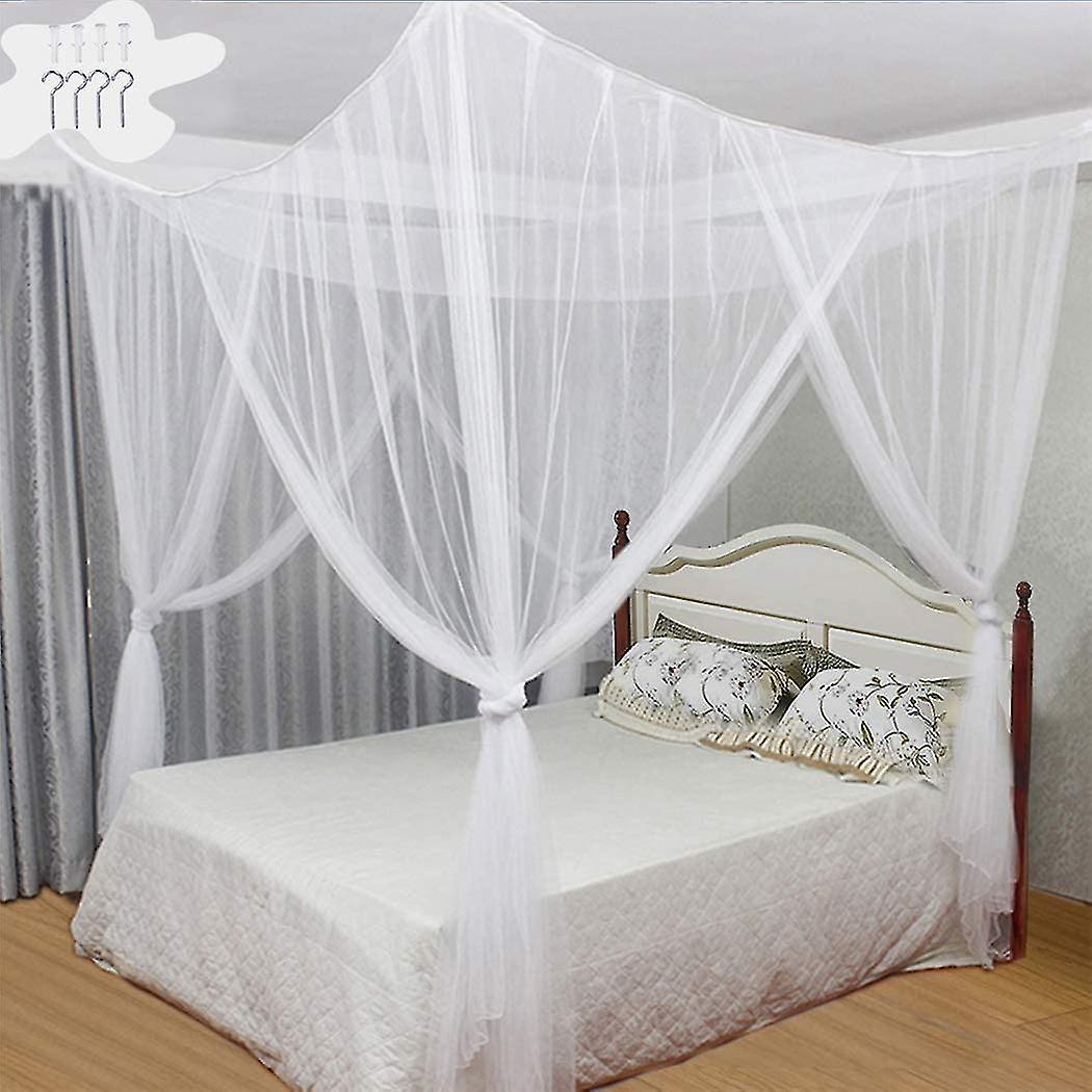 Bed Mosquito Net ， Bed Canopy - Four Door Mosquito Net ， Fits Most Bed Sizes - White