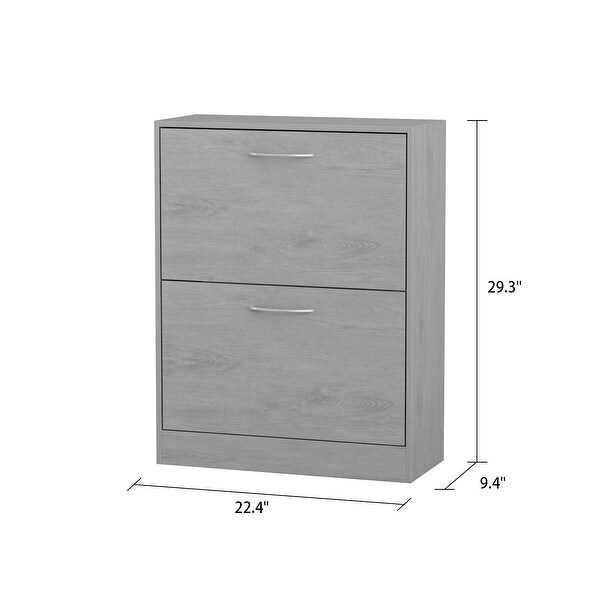 Grey Wood 12-Pair Shoe Storage Cabinet w/ 2 Flip Drawers by Kerrogee - - 35523724