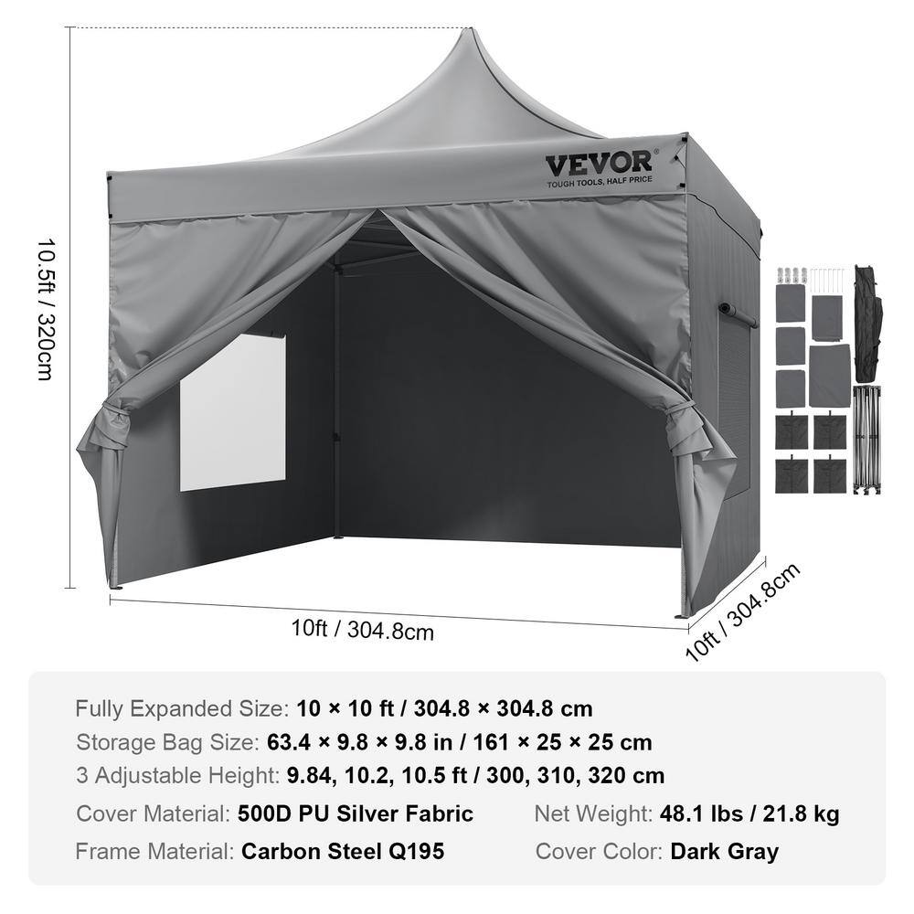 VEVOR 10 ft. x 10 ft. Pop Up Canopy with Removable Sidewalls Enclosed Canopy Tent Water Resistant Windproof for Outdoor Events DCSYPSH1010FTAFO2V0