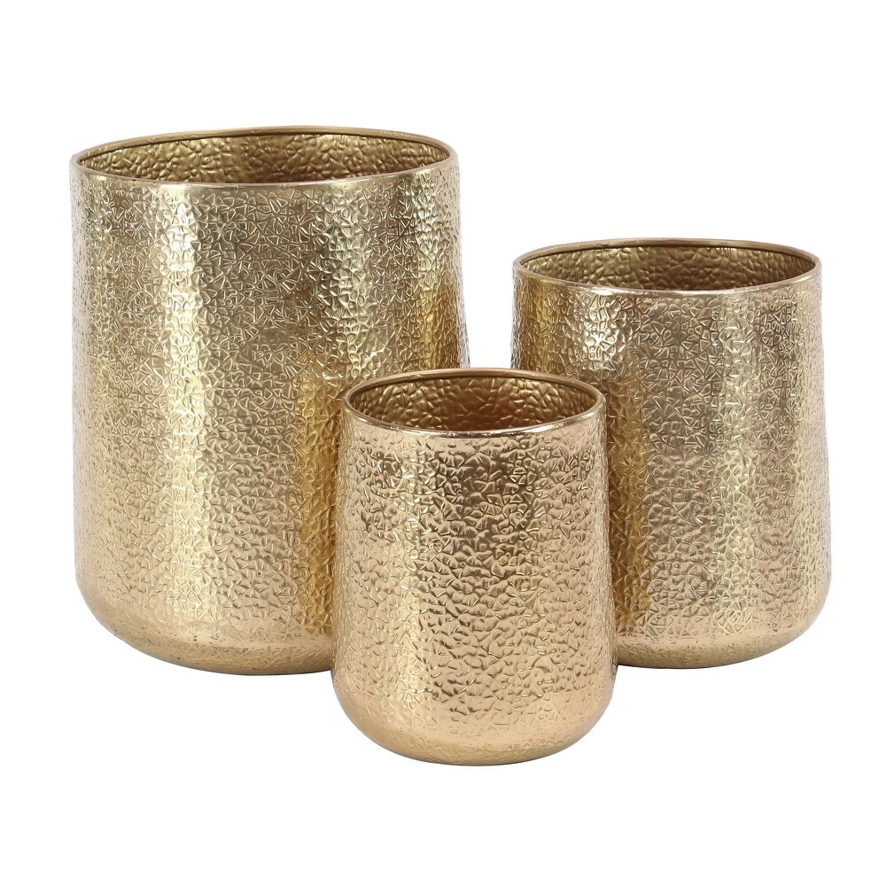 Gold Aluminum Indoor Outdoor Planter with Hammered Design (Set of 3)