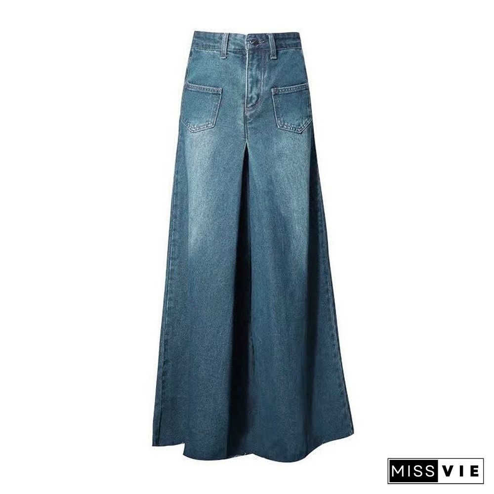 Retro High Waist Wide Leg Casual Denim Pants