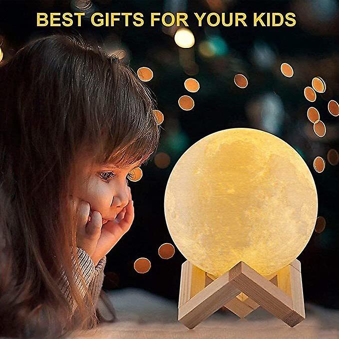 Night light 3D Moon Lamp Night 16 LED Colors with Wooden Stand and Remote Touch Control and USB Rechargeable 8CM Small（White）