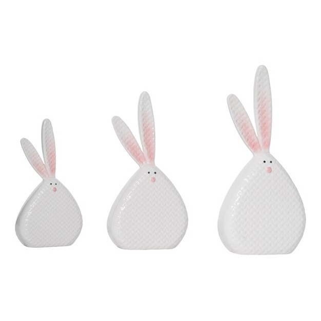 Transpac Dolomite 12 25 In White Easter Woven Texture Pom pom Bunny Set Of 3