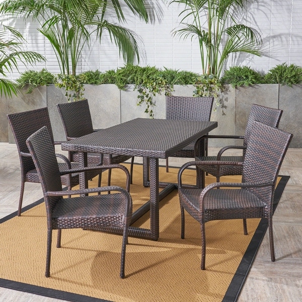 Melville Outdoor 7 Piece Wicker Dining Set by Christopher Knight Home