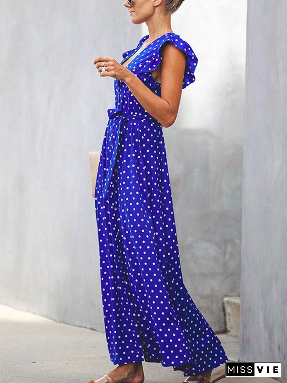 V-neck Ruffle Sleeve Wrap Maxi Dress P16306