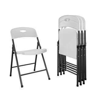 COSCO Solid Resin Plastic Folding Chair IndoorOutdoor Double Braced White 4-Pack 14833WSP4E