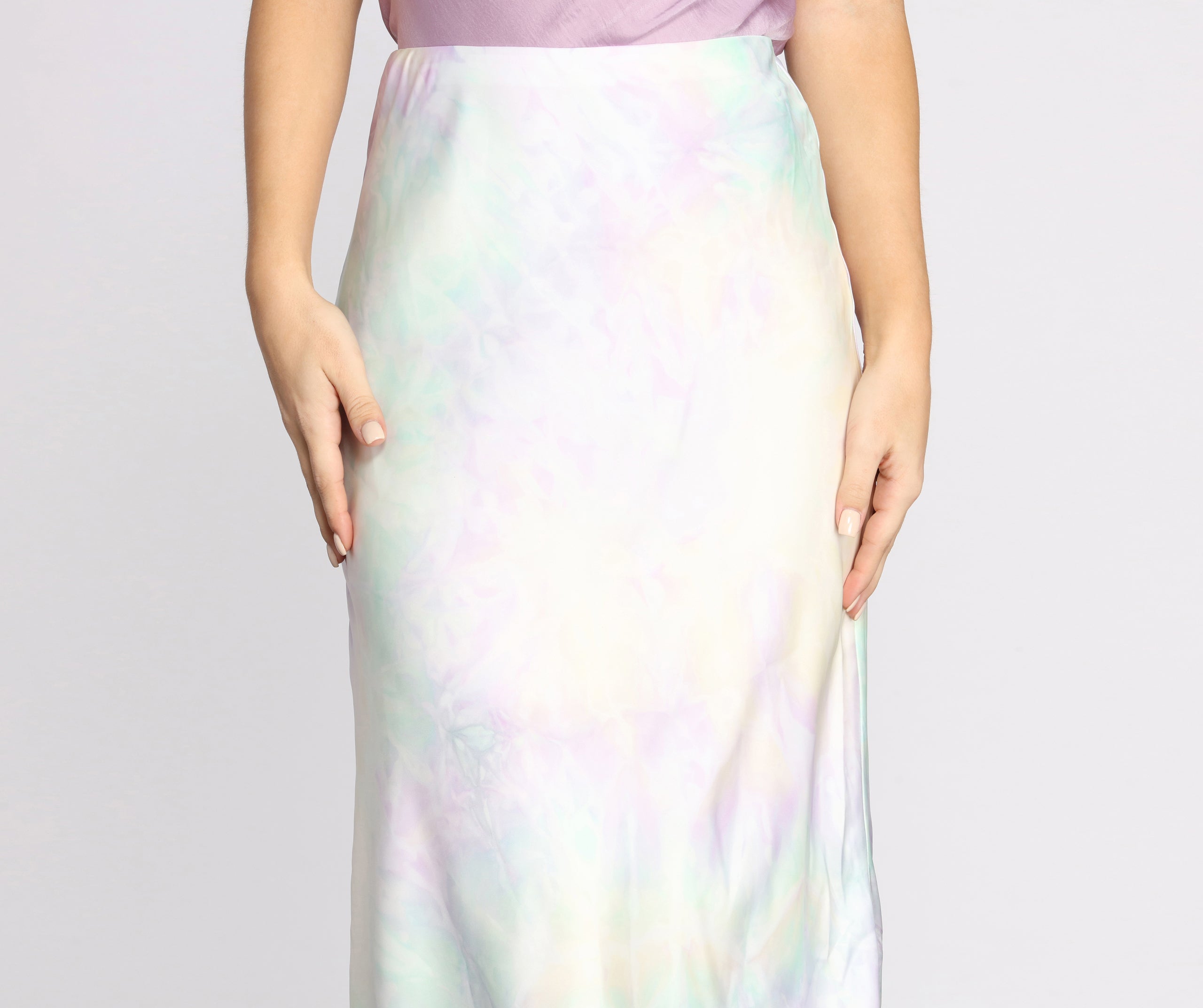 Tie Dye Satin Midi Skirt