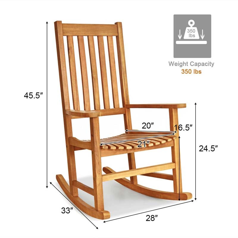 Outdoor Acacia Wood High Back Rocking Chair Porch Rocker