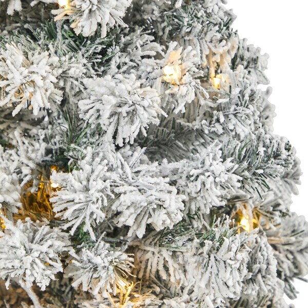 3.5' Flocked Artificial Christmas Tree with 50 Clear LED in Planter