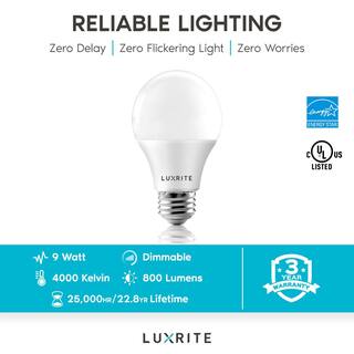 LUXRITE 60-Watt Equivalent A19 Dimmable LED Light Bulb Enclosed Fixture Rated 4000K Cool White (12-Pack) LR21427-12PK