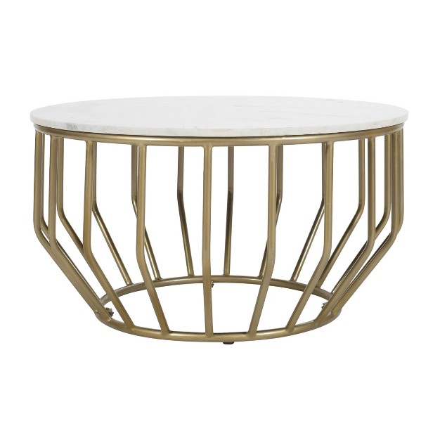 Beckham Contemporary Marble Round Coffee Table With Gold Powder Coated Base White gray Treasure Trove Accents