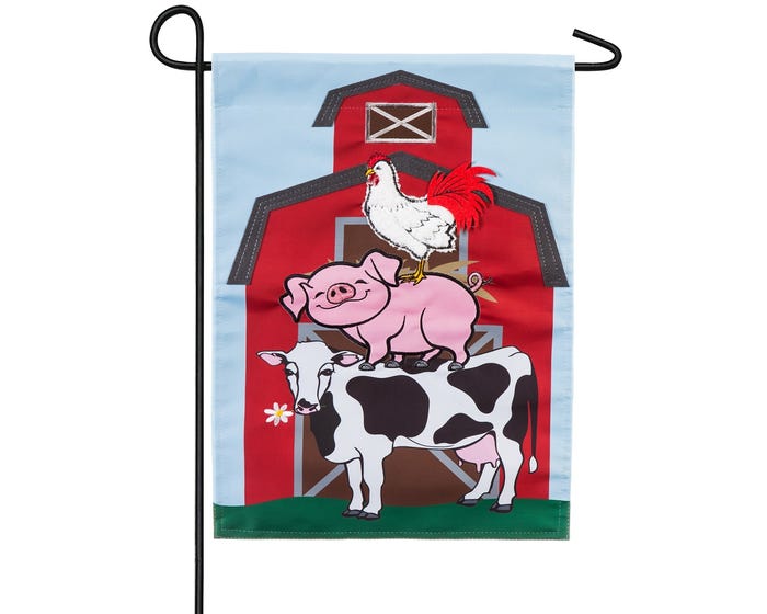 Evergreen Stacked Farm Animals Garden Applique Flag - 168887