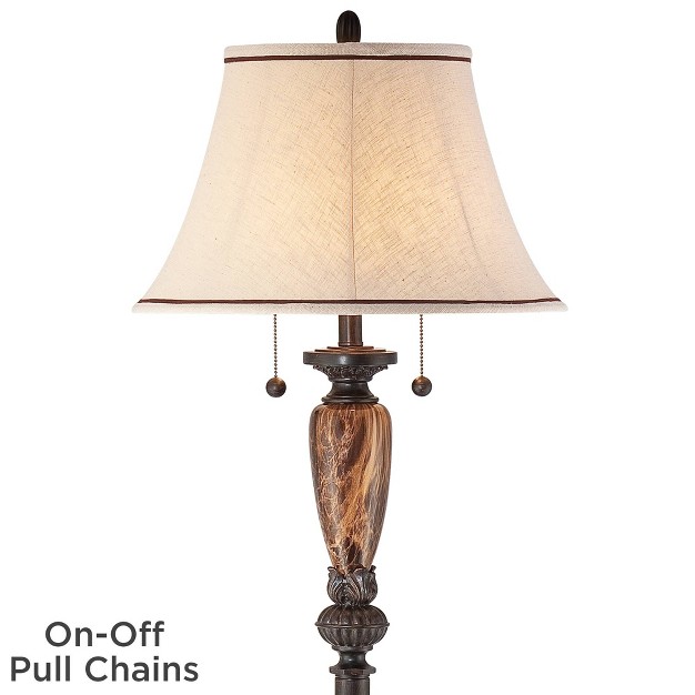 Tall Bronze Metal Faux Marble Ivory Linen Bell Shade For Living Room Bedroom Home