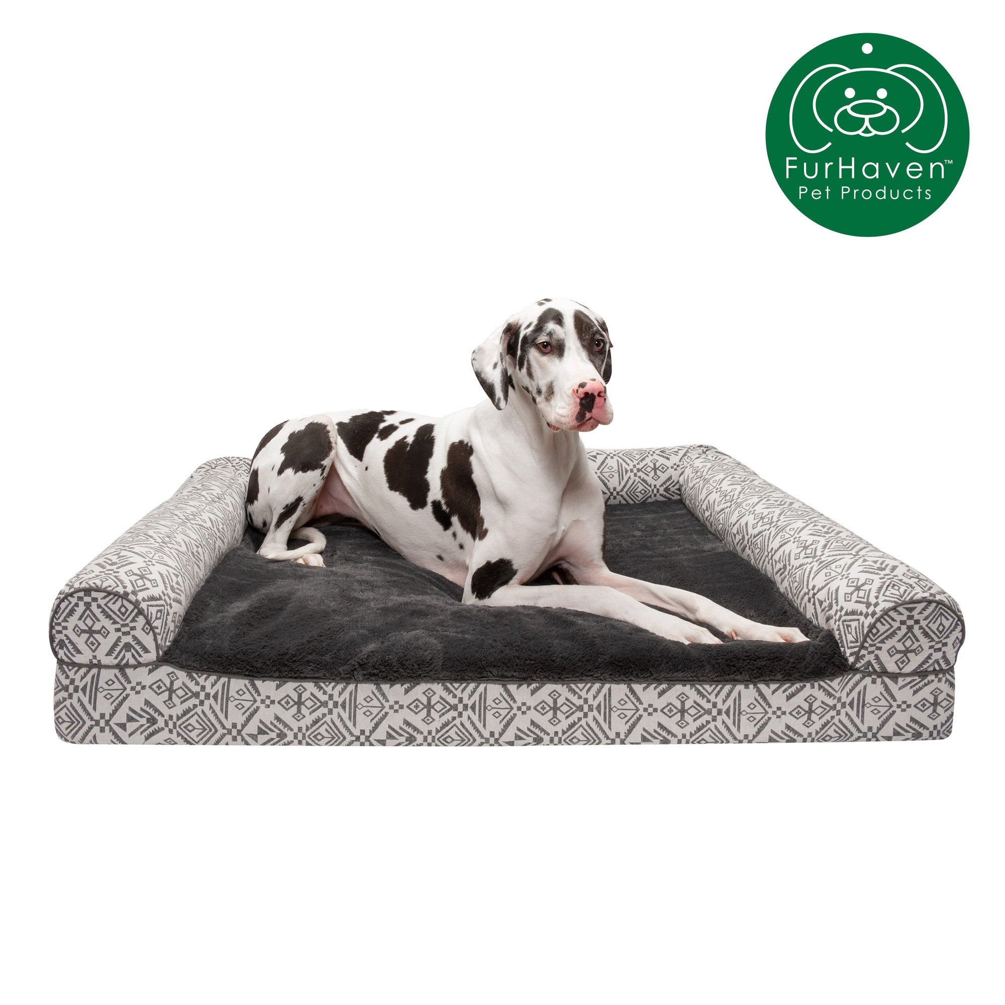 FurHaven | Cooling Gel Southwest Kilim Sofa Pet Bed for Dogs and Cats， Boulder Gray， Jumbo Plus