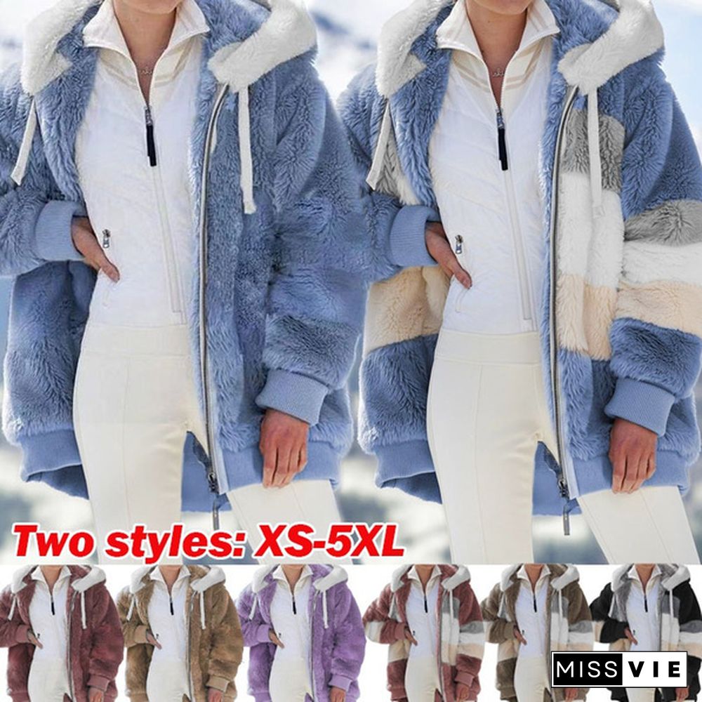 plus size women clothing,New Winter Women's Jacket Hooded Warm Plush Loose Jacket for Women Patchwork Winter Outerwear Faux Fur Zipper Ladies Parka Coat casacos de inverno feminino