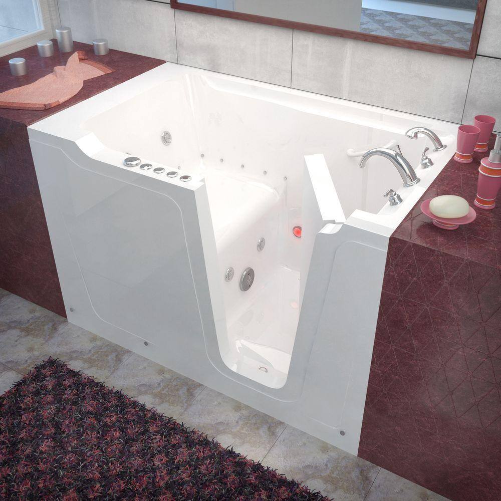 Universal Tubs Rampart 5 ft. Walk-in Whirlpool and Air Bathtub with 6 in. Tile Easy Up Adhesive Wall Surround in White H3660RWDCC